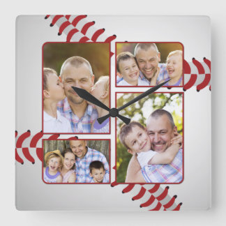 Sportfantast Baseball Photo Collage Fars dag Fyrkantig Klocka