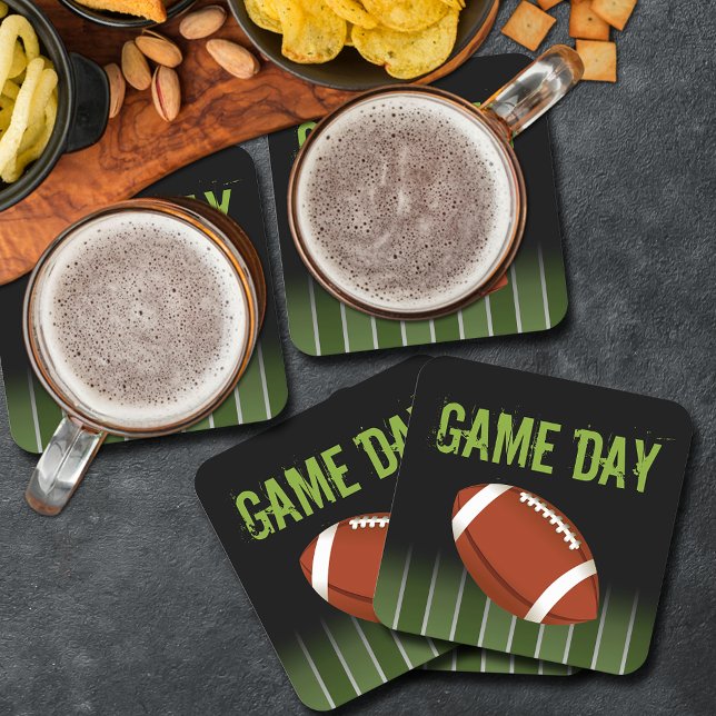 Sportfantasten för fotbollsmatchen Fält Underlägg Papper Kvadrat (Football field game day sports super fan square paper coasters)