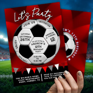 Sportfantastisk fotboll födelsedag pojkar röd inbjudningar
