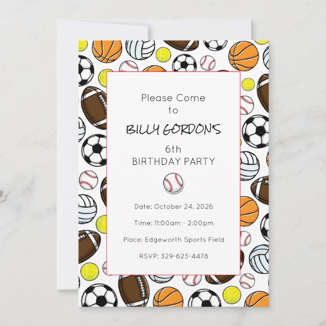 Sportfest för barn i färgglada baseboll kul inbjudningar (Framsida)