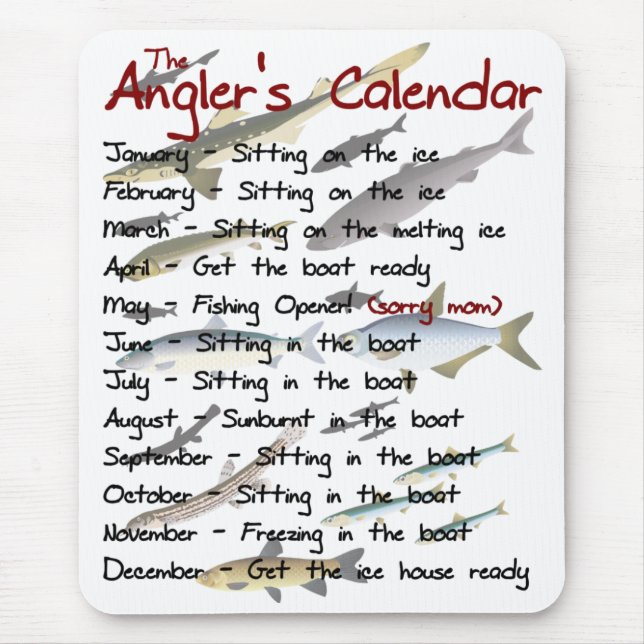 Sportfiskare kalender Mousepad Musmatta (Framsidan)