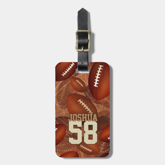 sportfotbollar mönster hans namn jersey-nummer bagagebricka (Vertikal Framsida)