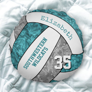 Sportgåvor från teal grått-flickor volleyball rund kudde