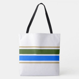 Sportig 70-tals grön blå tävlingsrandig på vit tygkasse