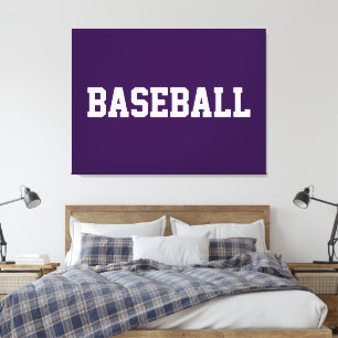 Sportig atletisk vit BASEBALL-text på djup lila Canvastryck