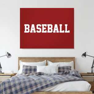 Sportig atletisk vit BASEBALL-text på djupröd Canvastryck