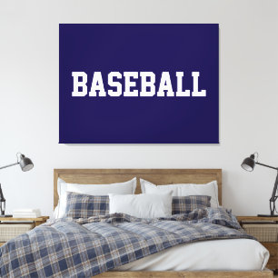 Sportig atletisk vit BASEBALL-text på marinblå Canvastryck