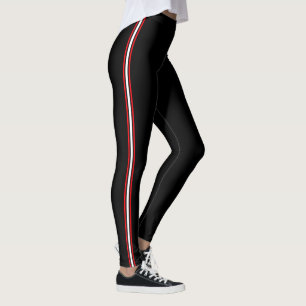 Sportig, atletisk, vit rand-röd svart leggings