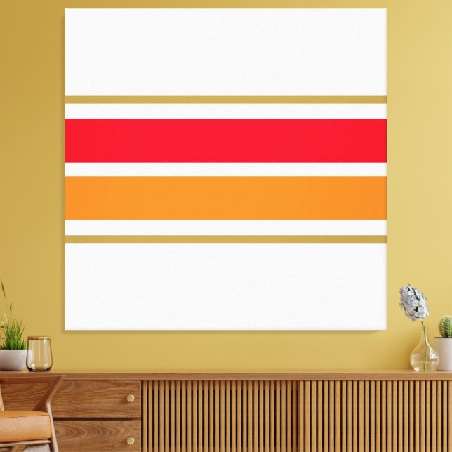 Sportig Bright Red Orange Tävla Rand på vit  Canvastryck (Insitu (Vardagsrum))