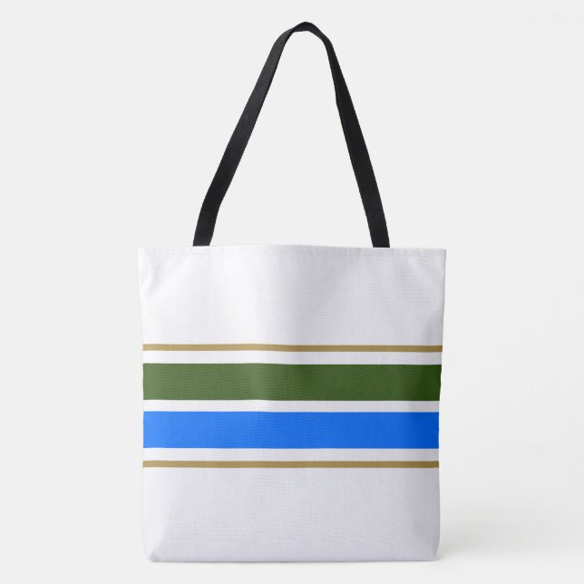 Sportig Chic Skoggrön Blå Vit Racingränder Tygkasse (Framsida)