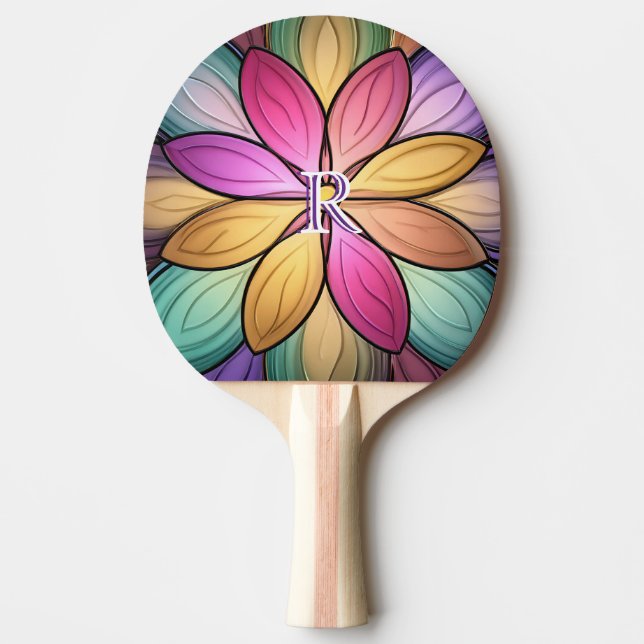 Sportig Elegant Glasmosaik Blommig Monogram Pingisracket (Framsidan)