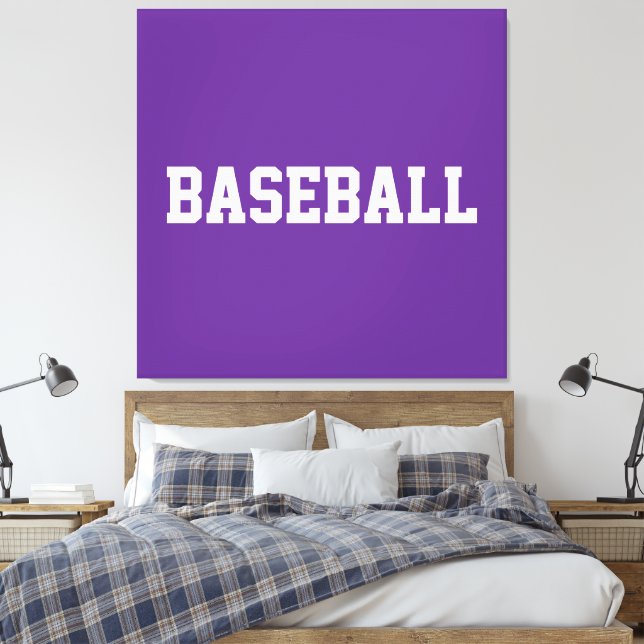 Sportig fet vit BASEBALL-text på ljust lila Canvastryck (Insitu (sovrum))