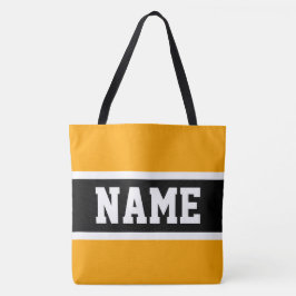 Sportig, fetstilt, svart, vit Rand Gult Tygkasse