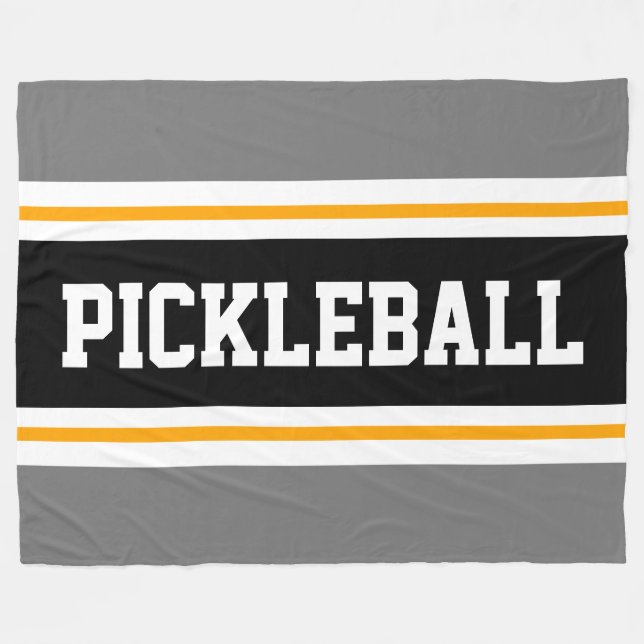 Sportig Grå Svart Orange PICKLEBALL tävlingsränder Fleecefilt (Framsidan (Horisontell))