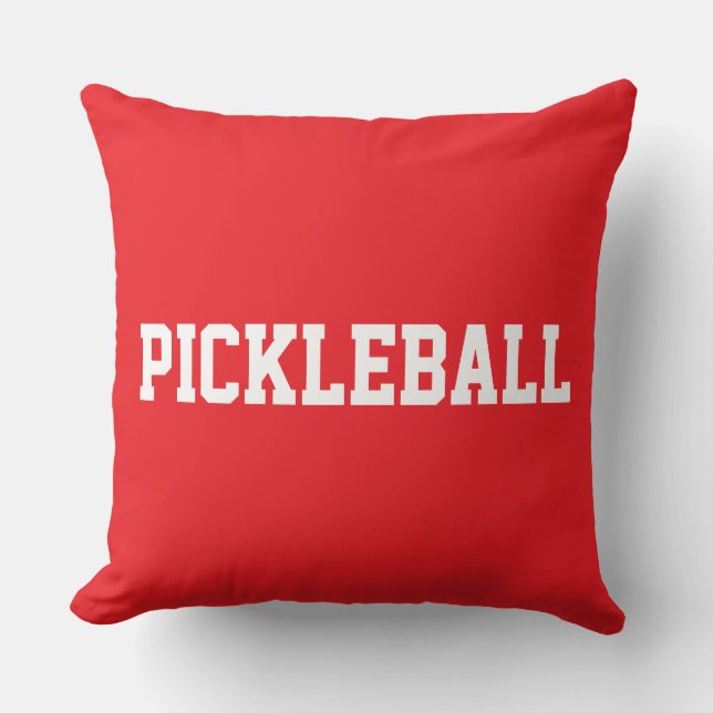 Sportig kul vit PICKLEBALL-text på klarröd Kudde (Framsida)