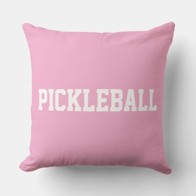 Sportig kul vit PICKLEBALL-text på ljusrosa Kudde (Framsida)