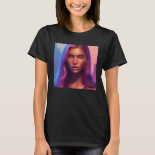 Sportig kvinna modellering fotosession öparadis t shirt