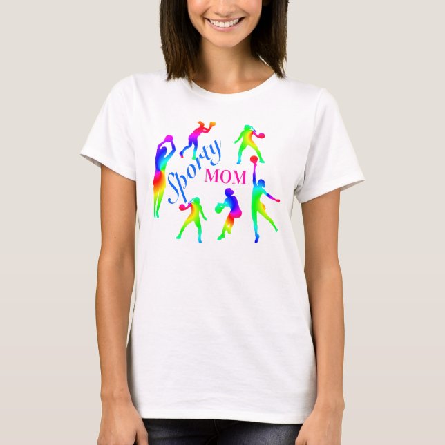 Sportig Mamma Regnbåge Handboll Figurer Mors Dag T Shirt (Framsida)