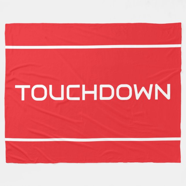 Sportig Modern TOUCHDOWN Textränder På Ljus Röd Fleecefilt (Framsidan (Horisontell))