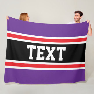 Sportig Royal Lila Röd Svart Rand YOUR TEXT Fleecefilt
