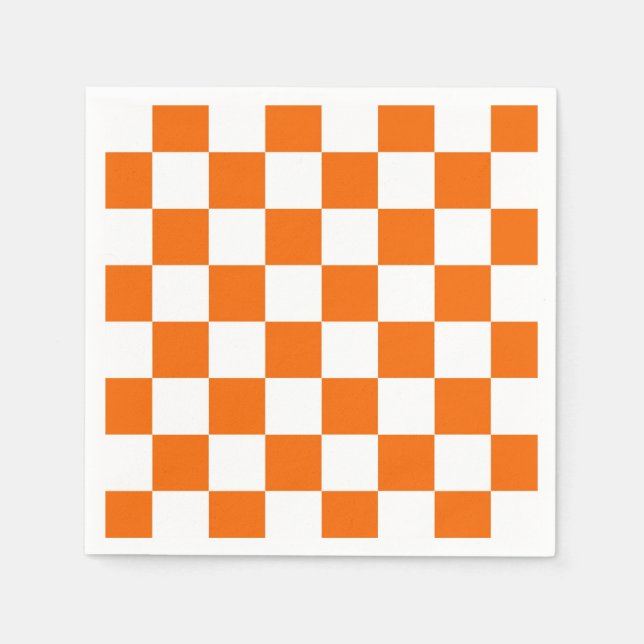 Sportig rutig orange vit lagfärger kul pappersservett (Framsidan)