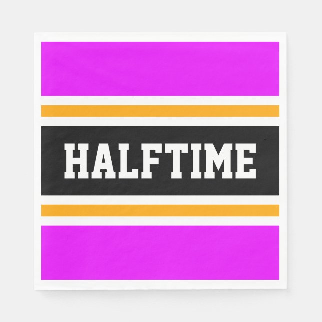 Sportig tropisk rosa orange svart HALFTIME-ränder Pappersservett (Framsidan)