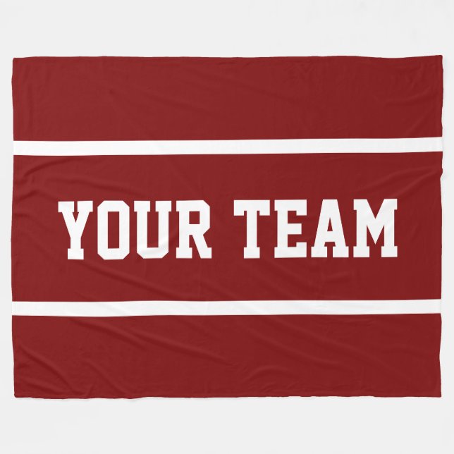 Sportig YOUR TEAM Text Djupröd Vita Ränder Fleecefilt (Framsidan (Horisontell))