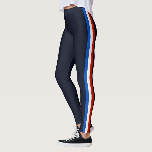 Sportiga benkläder med sidostripa i marinblå - Väl Leggings (Vänster)