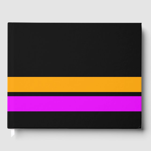 Sportiga feta rosa orange racingränder på svart gästböcker (Framsida)