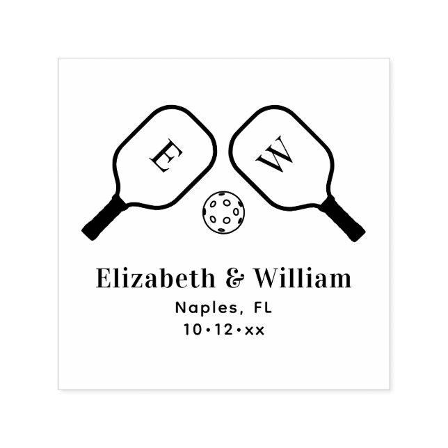Sportiga Pickleball-paddlar och bollpar bröllop Självfärgande Stämpel (Design)
