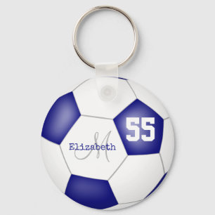 sportisk, mörk blått och vit flickfotboll nyckelring