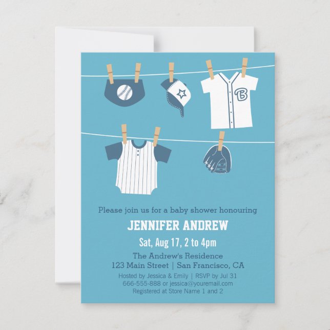 Sportkläder Baseball Baby Shower Inbjudningar (Framsida)