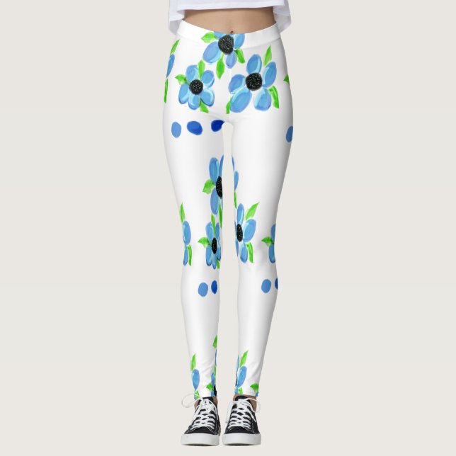 Sportkläder för modern blå Blommigt Leggings (Framsida)