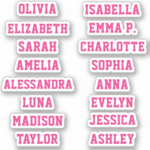 Sportlag Pink Flicka Anpassade 16 Namn Set Klistermärken