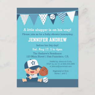 Sportpojke Blå Baseball Baby Shower-inbjudningar Inbjudningar