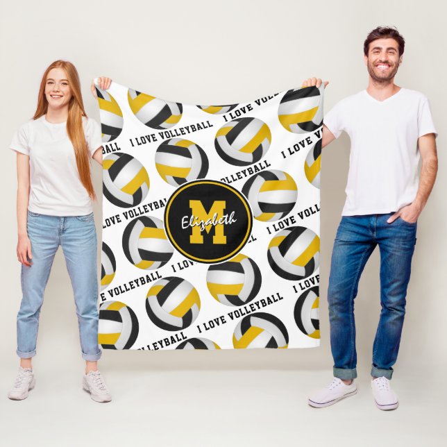 Sportrum i guld i kärlek volleyball mönster fleecefilt (På plats)