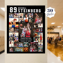 Sports 30 Photo Collage Player Name Number Poster