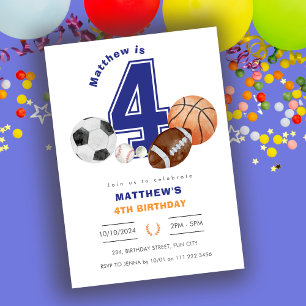 Sports 4:e Boy Idrottsman Birthday Inbjudningar