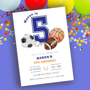 Sports 5:e Boy Idrottsman Birthday Inbjudningar