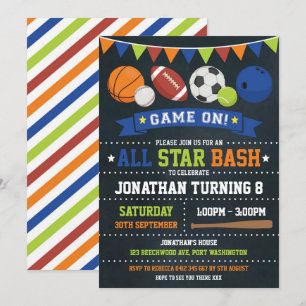 Sports All Star Birthday Baseball Basketball Party Inbjudningar