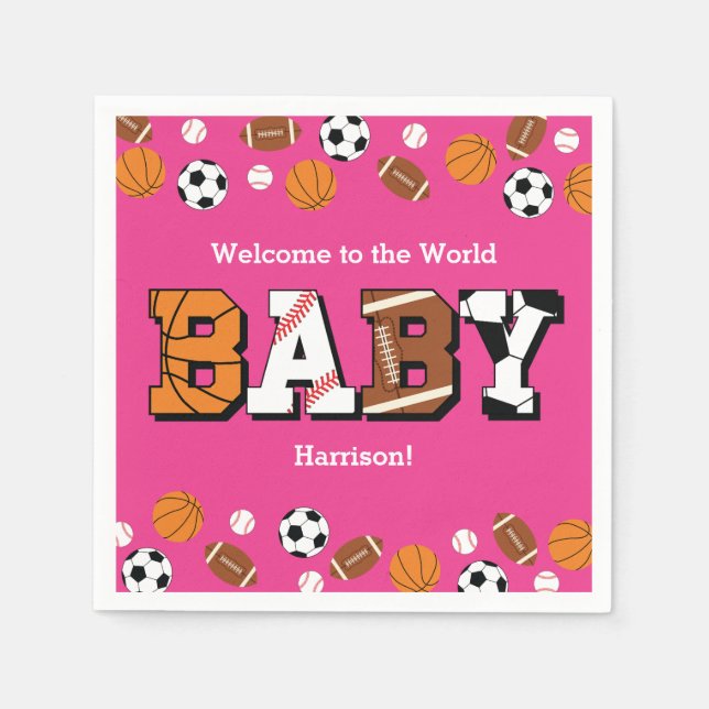 Sports Baby Shower Rosa Girl Pappersservett (Framsidan)