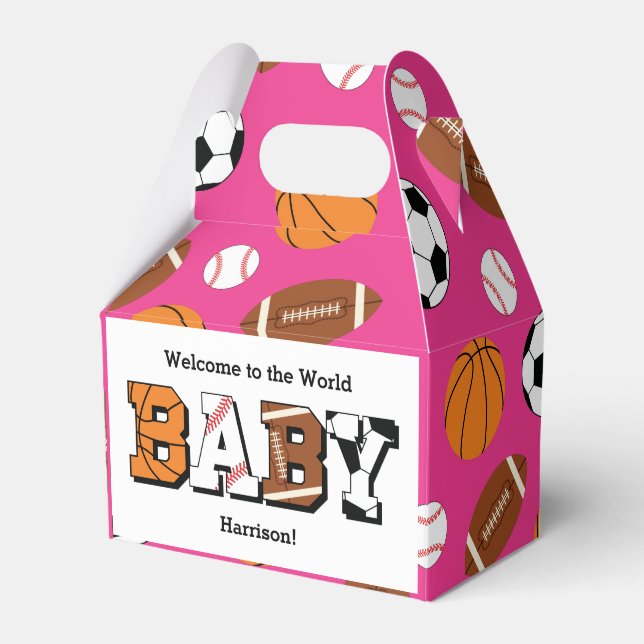 Sports Baby Shower Rosa Girl Presentaskar (Framsidan Sidan)