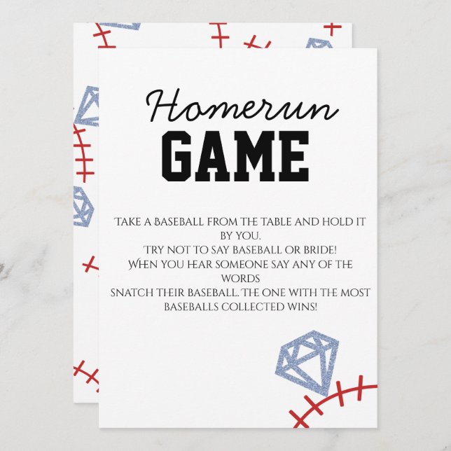 Sports Baseball Homerun Glitter Bridal Shower Game Inbjudningar (Fram/baksida)