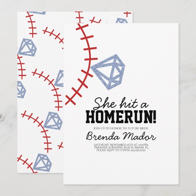 Sports Baseball Homerun Glitter Bröllopsdusch  Inbjudningar (Fram/baksida)