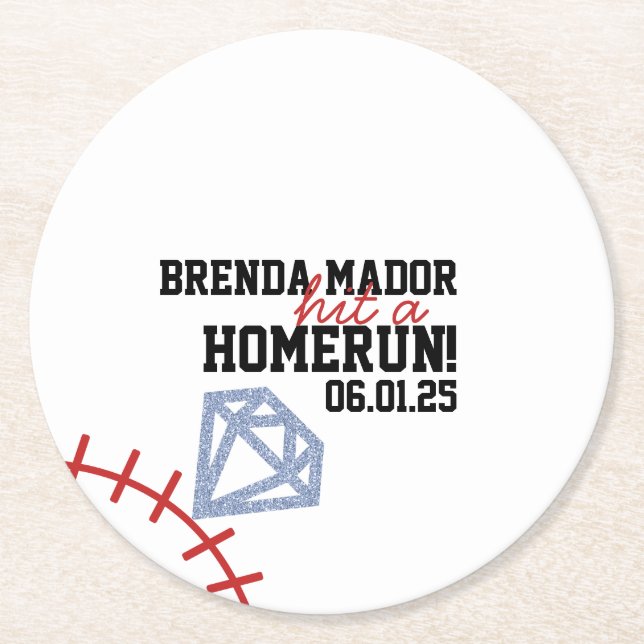 Sports Baseboll Hemmalag Glitter Bröllopsdusch  Underlägg Papper Rund (Framsidan)