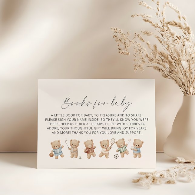 Sports bear baby shower bearly wait book request tilläggskort (sport teddy bear books for baby request card)