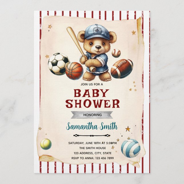 Sports Bearly Wait Baby Shower Invitation Inbjudningar (Framsida)
