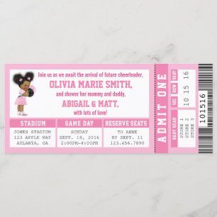 Sports Biljett Baby Shower-inbjudan, Girl, Rosa Inbjudningar