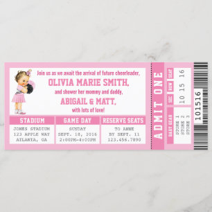 Sports Biljett Baby Shower-inbjudan, Girl, Rosa Inbjudningar