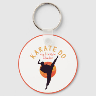 Sports Black Girl Silhouette Martial Arts Karate Nyckelring